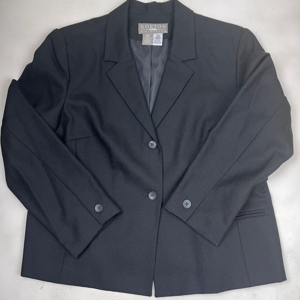 Norton McNaughton Petites Black 100% Pure New Wool Blazer Jacket Size 16P